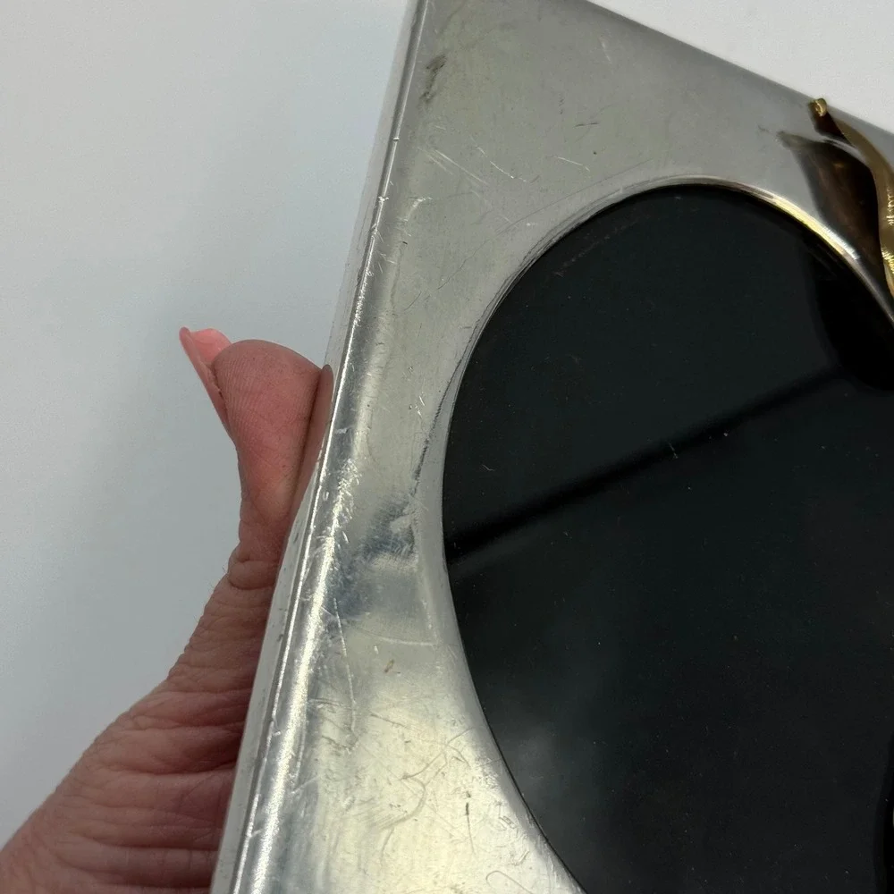 Vintage Silver Tone Calla Lily Picture Frame Oval Opening Mixed Metal 3.5x5